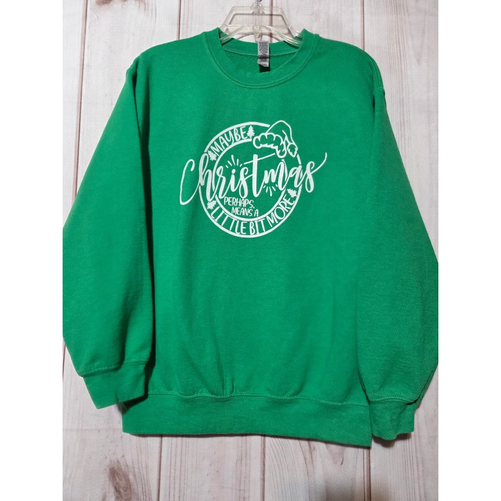 Gildan Heavy Blend Green Christmas Graphic Sweatshirt Womens Medium Holiday